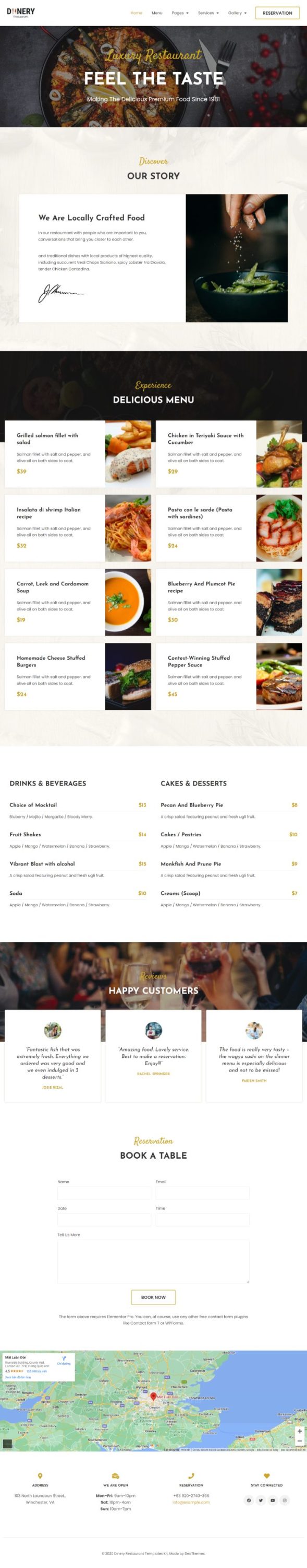 Mẫu website dịch vụ nhà hàng - Dinery