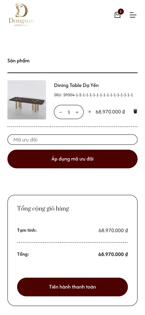 Cart on mobile