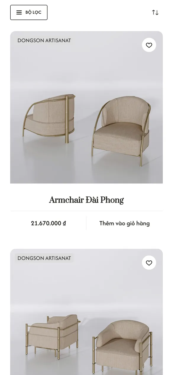 Product list on mobile