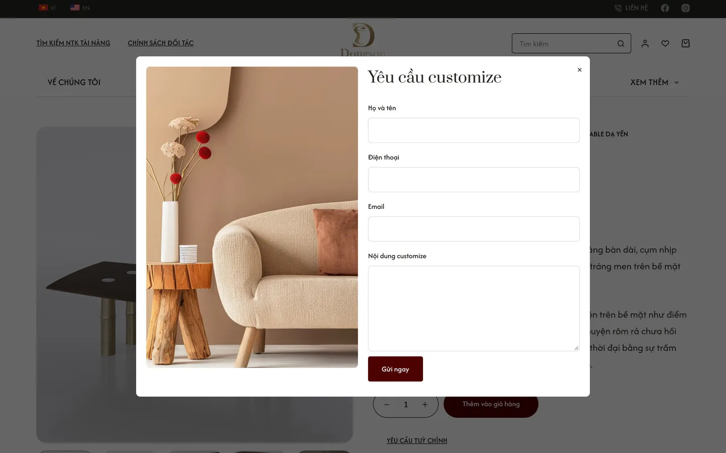 Request a customization right on the product