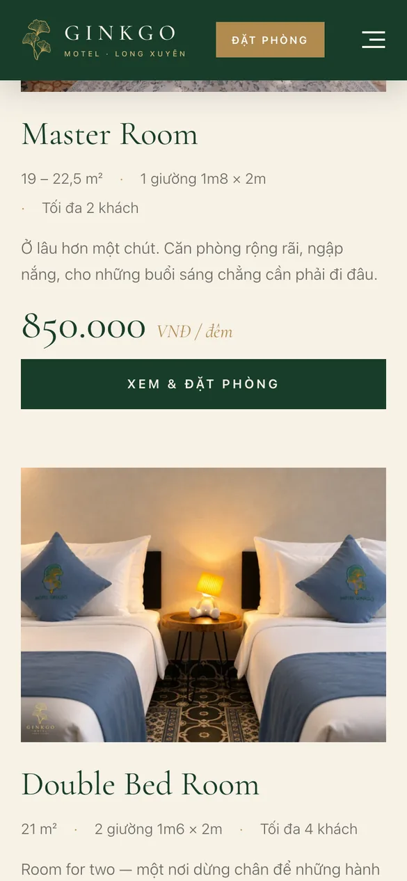 Chọn hạng phòng trên điện thoại