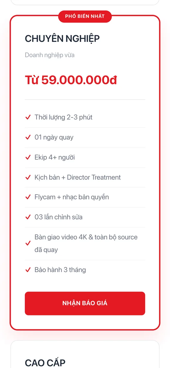 Compare packages on mobile