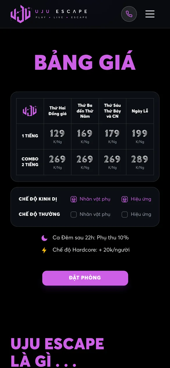 Price list on mobile