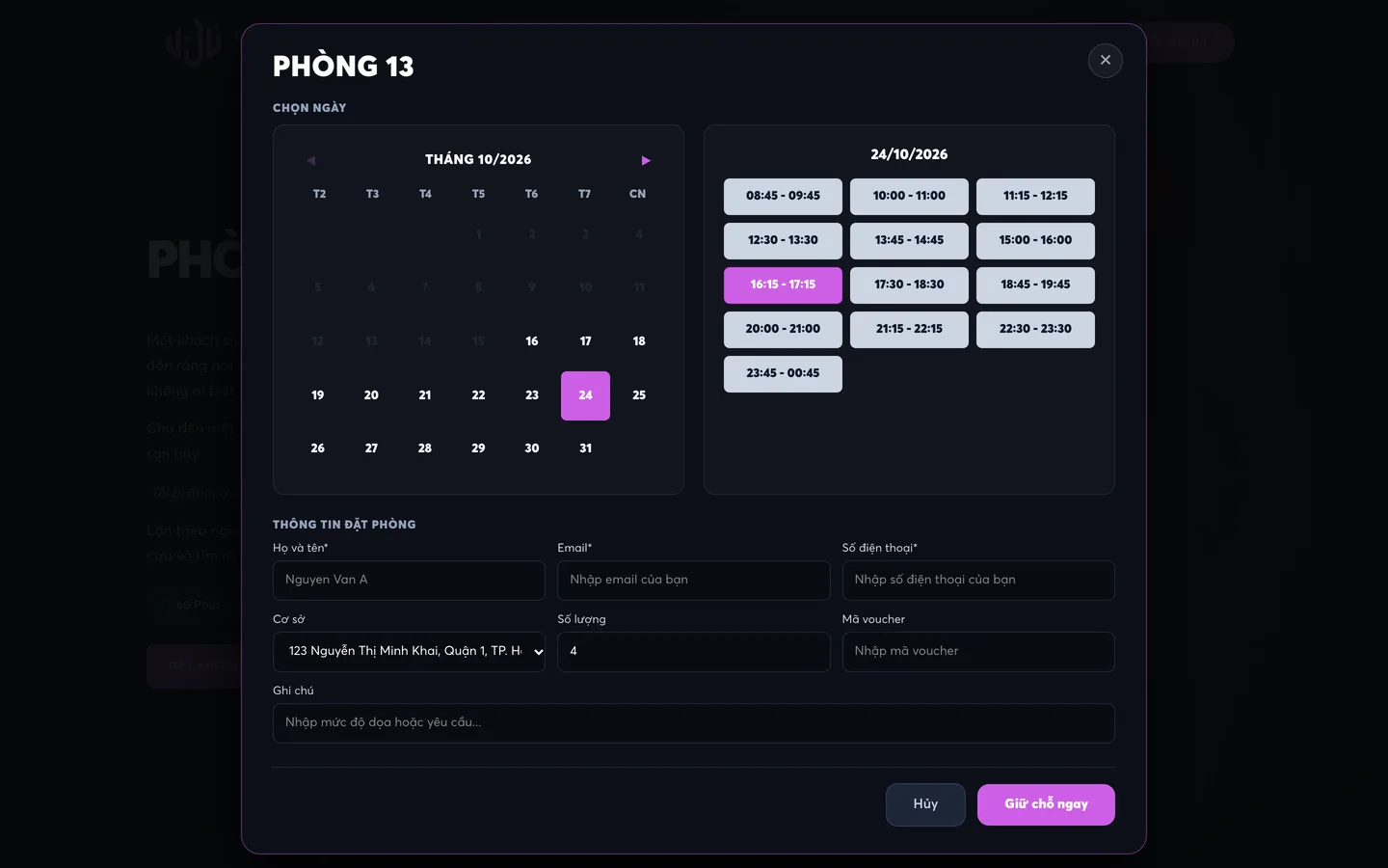 Calendar and open time slots