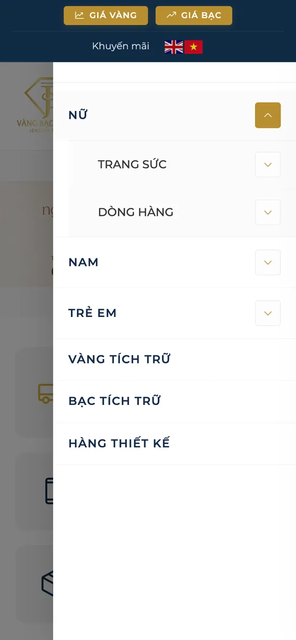 Chọn nhóm trang sức trên điện thoại