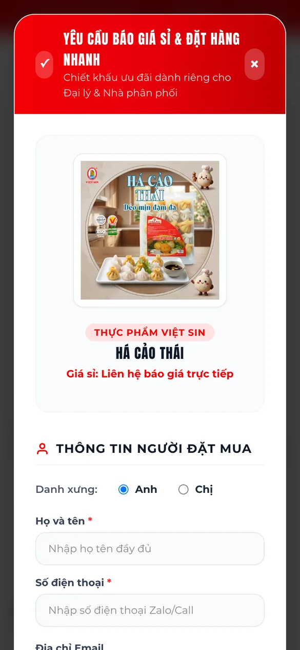 Yêu cầu báo giá sỉ trên điện thoại