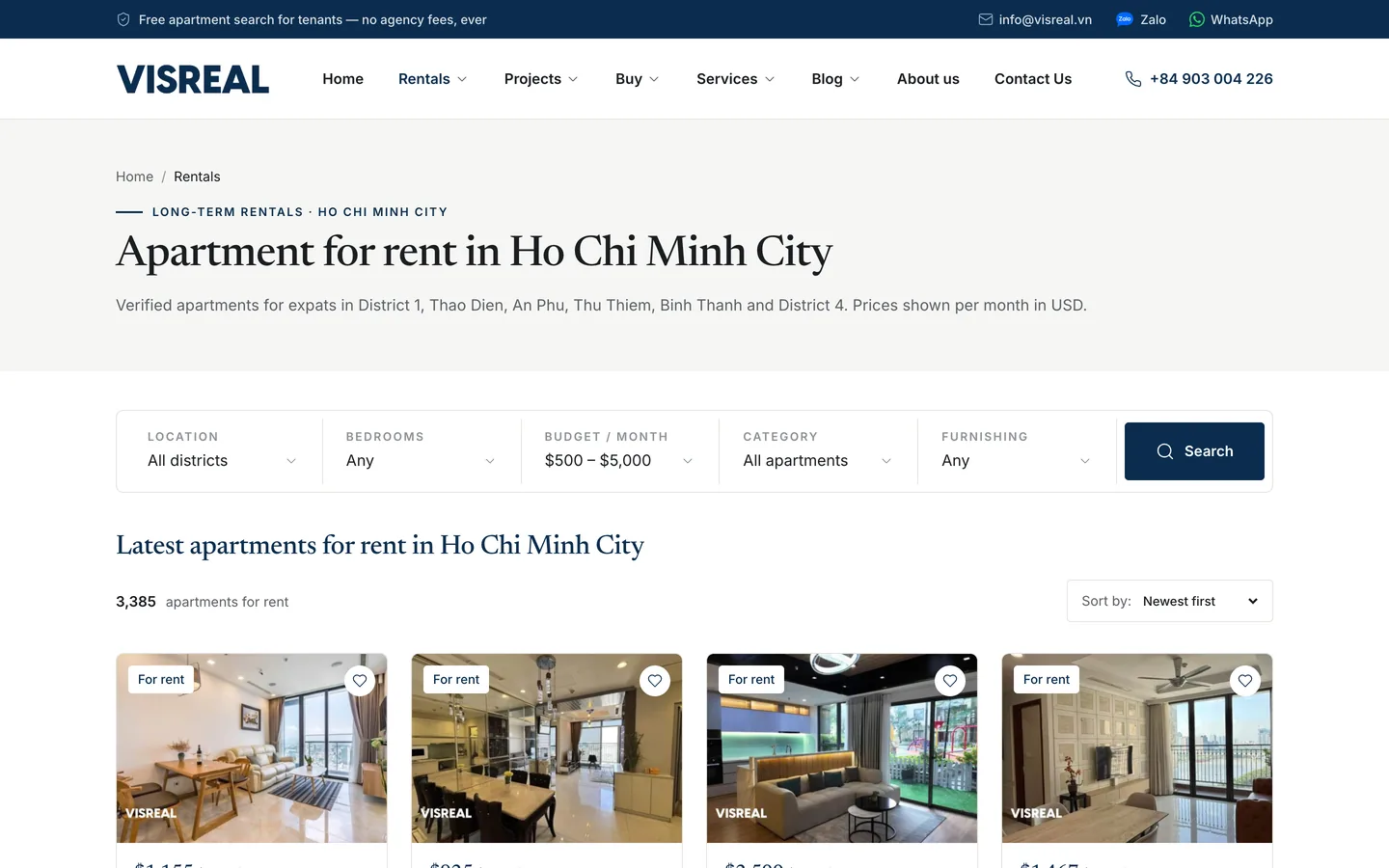 A 5-criteria filter on the listing page