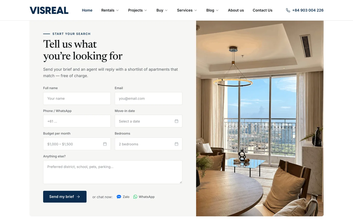 Send one brief and get a list of apartments