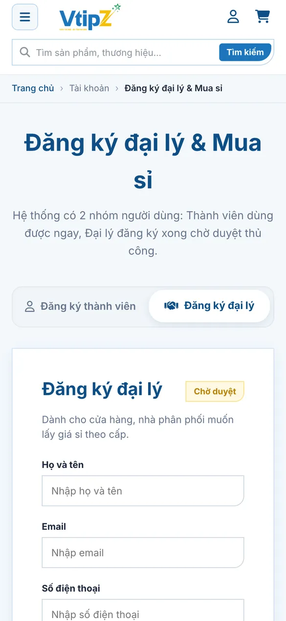 Dealer registration on mobile