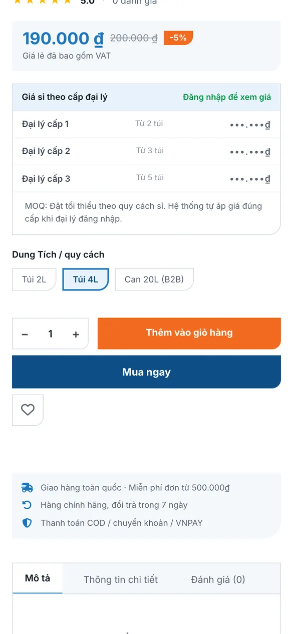 Choose a pack size on mobile