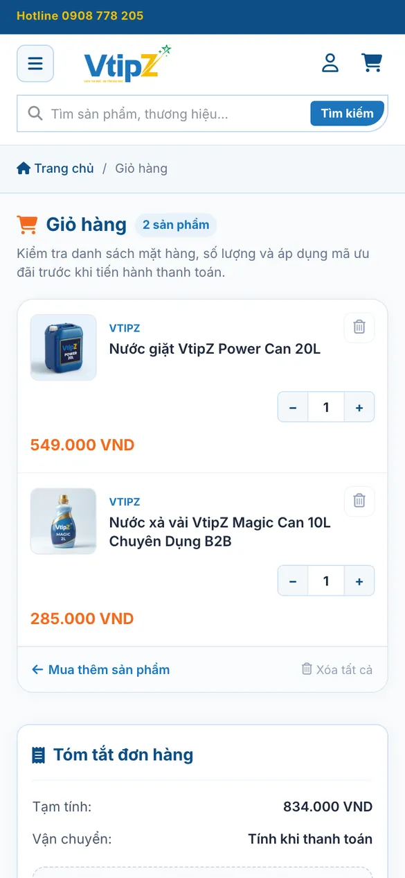 Review the cart on mobile