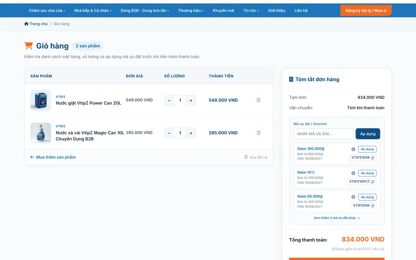 The cart suggests a promo code