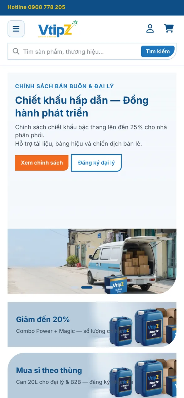 Homepage on mobile