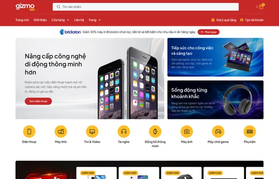 Mẫu website bán hàng công nghệ Gizmo Store trong kho 123Website