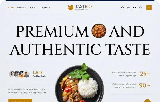 Mẫu website nhà hàng Tasteio trong kho 123Website
