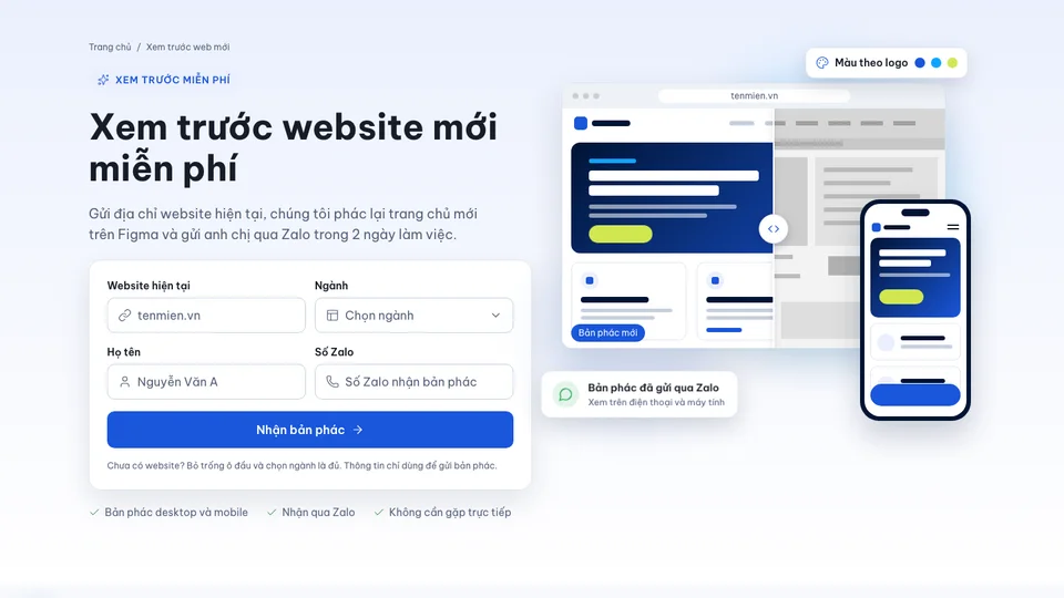 Trang xem trước website mới miễn phí của 123Website