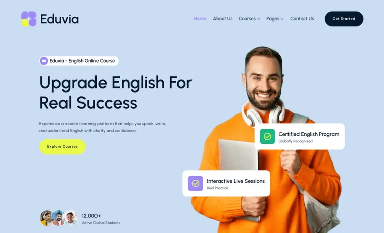 Mẫu website khoá học tiếng Anh Eduvia, trang chủ giới thiệu khoá học