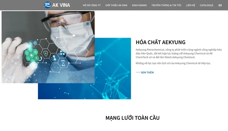 Website AK VINA do 123Website thực hiện, mục giới thiệu Hóa chất Aekyung
