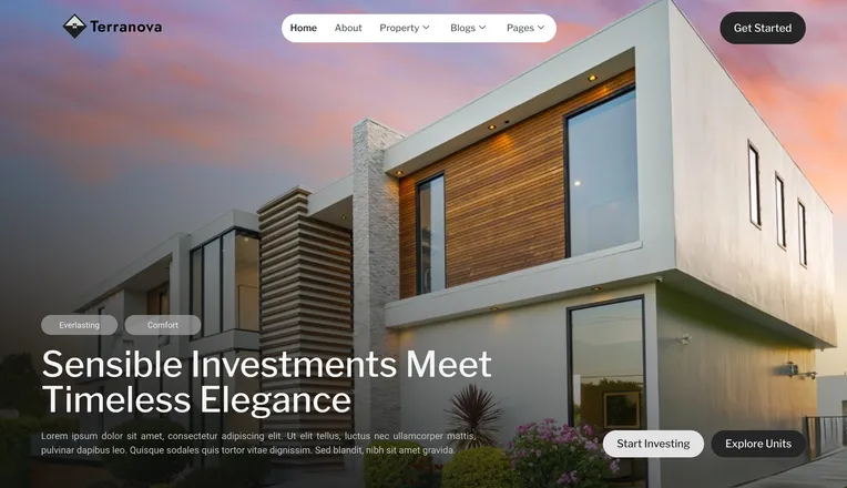 Mẫu website bất động sản Terranova, trang chủ giới thiệu dự án nhà ở