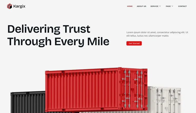 Mẫu website logistics, xuất nhập khẩu Kargix, trang chủ với container hàng