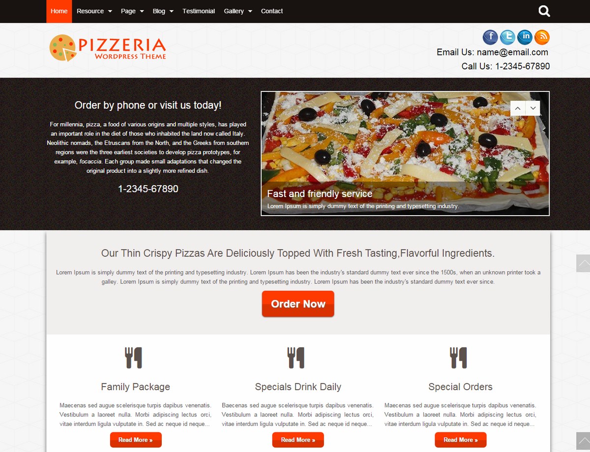 Mẫu website nhà hàng - ẩm thực Pizzeria