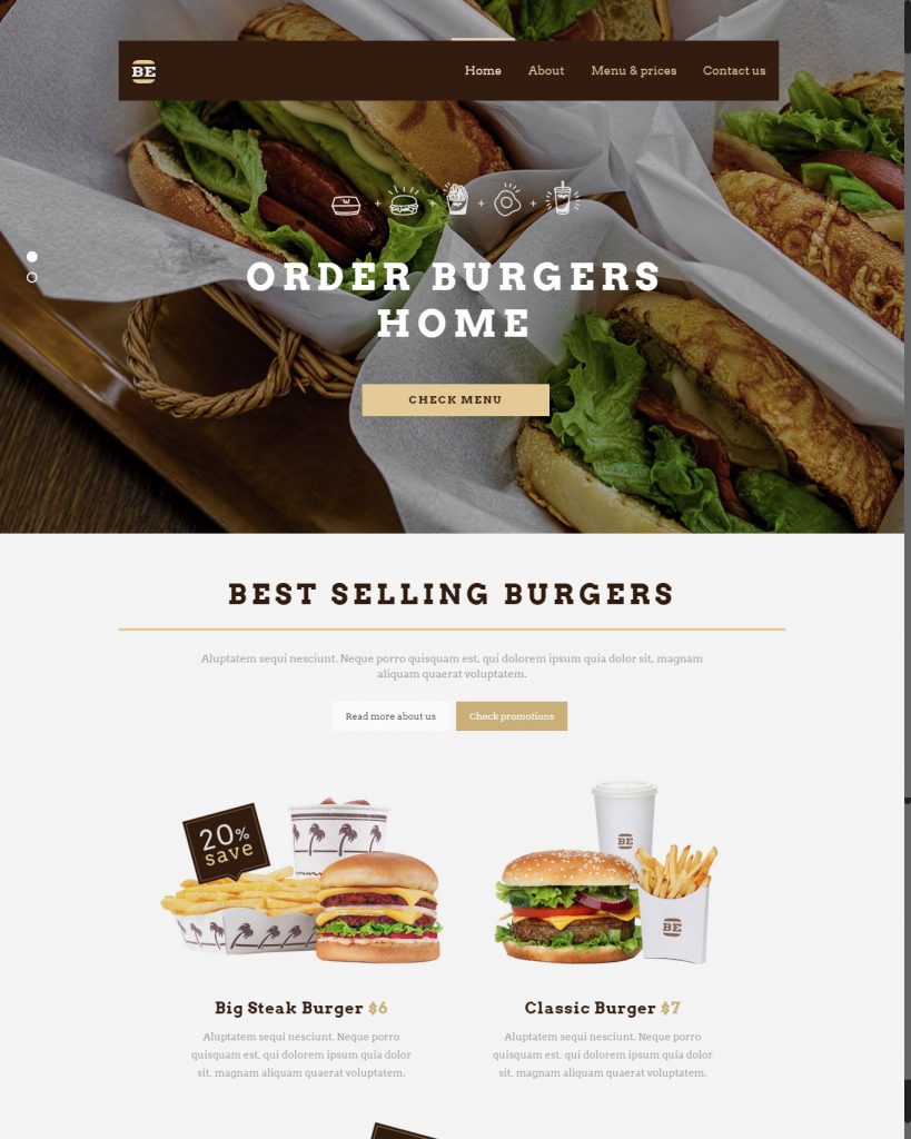 Mẫu website MẪU WEBSITE GIỚI THIỆU DOANH NGHIỆP BURGER – 4442