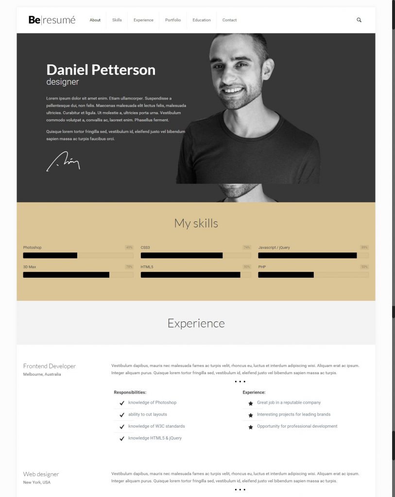 Mẫu website MẪU WEBSITE LANDING PAGE RESUME – 4789