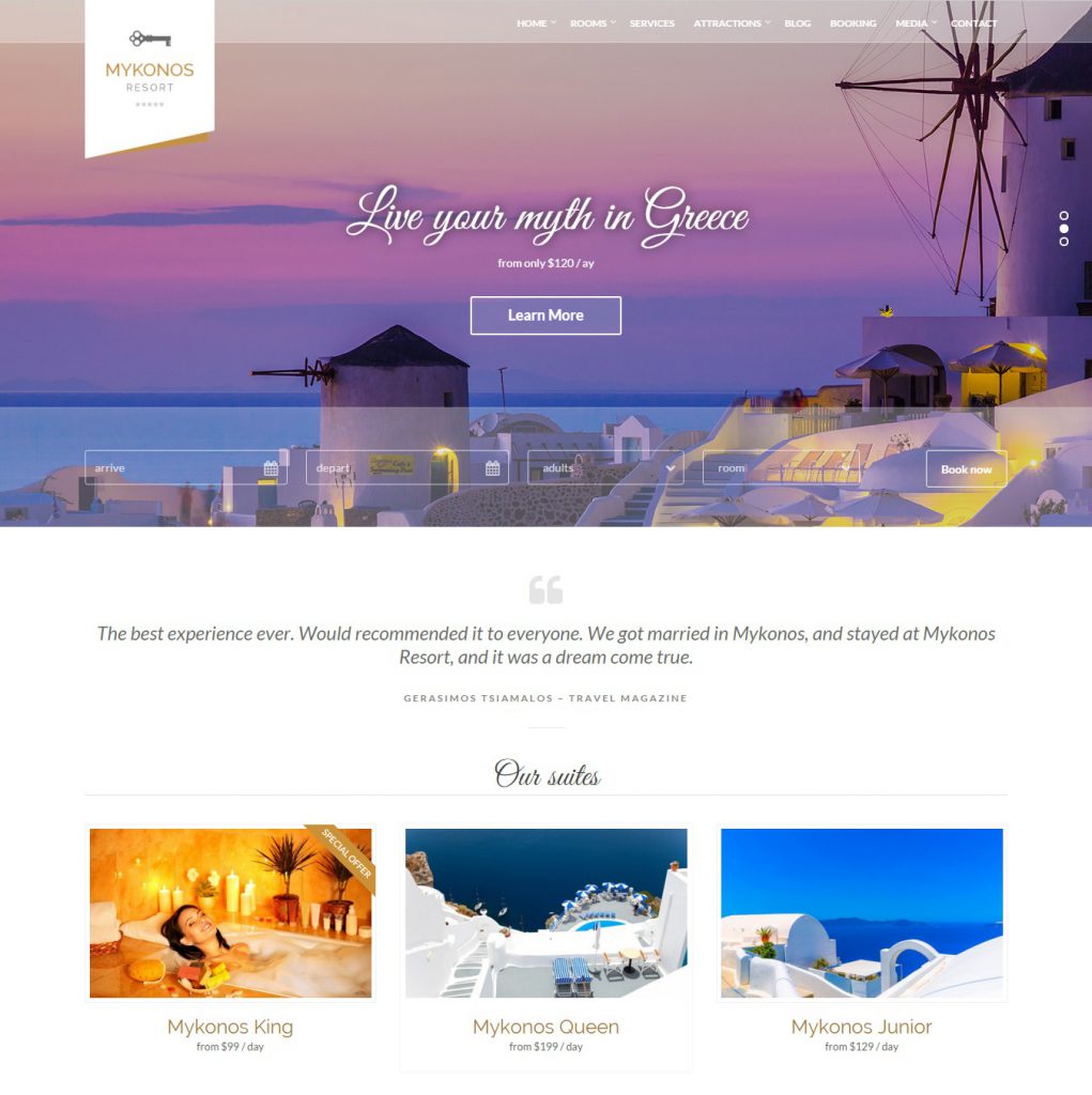 Mẫu website MẪU WEBSITE DỊCH VỤ – KHÁCH SẠN – MYKONOS RESORT