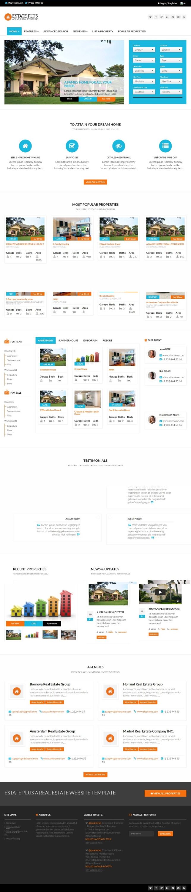 MẪU WEBSITE BẤT ĐỘNG SẢN – CHO THUÊ NHÀ – ESTATE PLUS