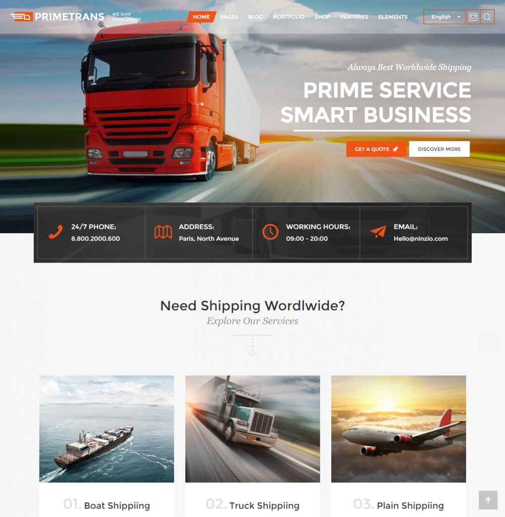 Mẫu website dịch vụ vận tải – Primetrans