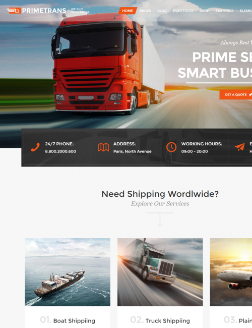 Mẫu website dịch vụ vận tải - Primetrans