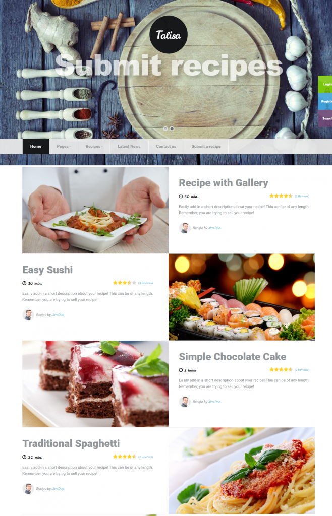 Mẫu WEBSITE DẠY NẤU ĂN – TALISA