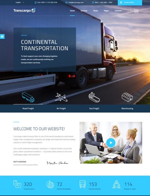 Mẫu website dịch vụ vận tải - TransCargo
