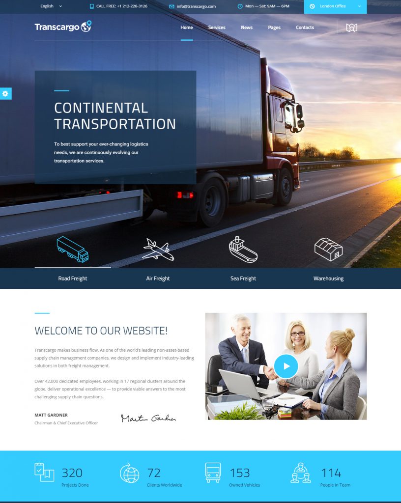 Mẫu website dịch vụ vận tải – TransCargo
