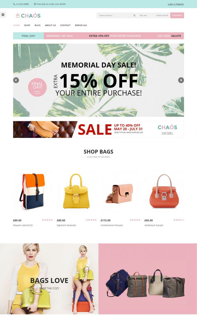 Mẫu website túi xách – Chaos