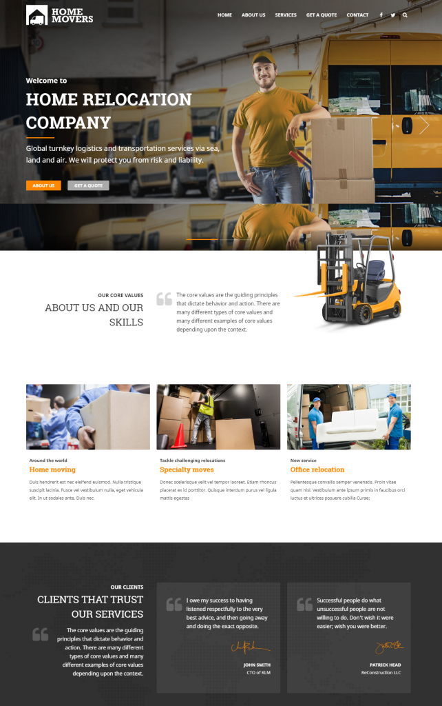 Mẫu website dịch vụ vận tải – Home movers