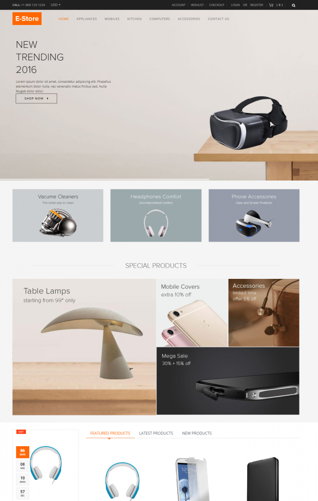 Mẫu website MẪU WEBSITE THIẾT BỊ ĐIỆN MÁY – E-STORE