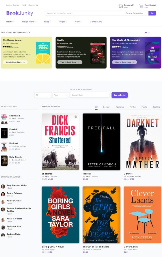 Bookstore website template – BOOK JUNKY
