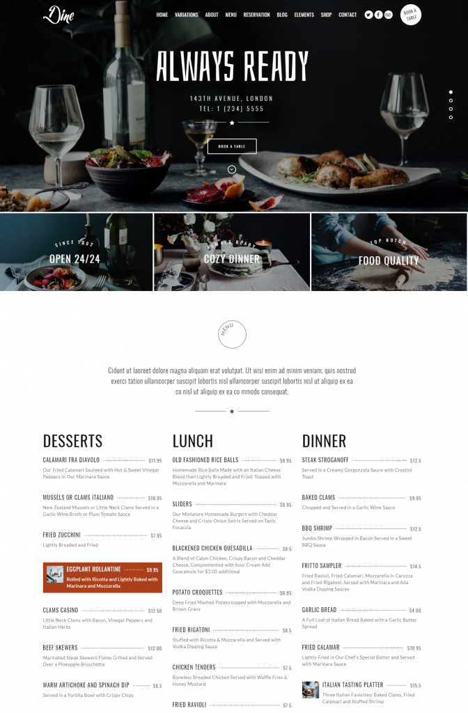 Mẫu website MẪU WEBSITE NHÀ HÀNG – DINE ELEGANT