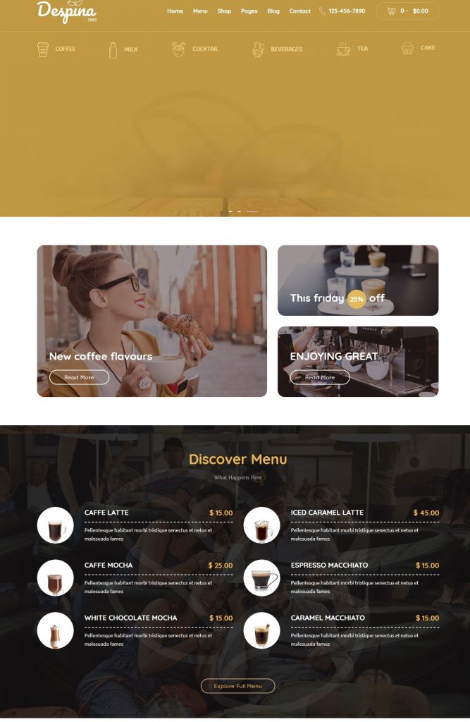 Mẫu website MẪU WEBSITE COFFEE SHOP -DESPINA