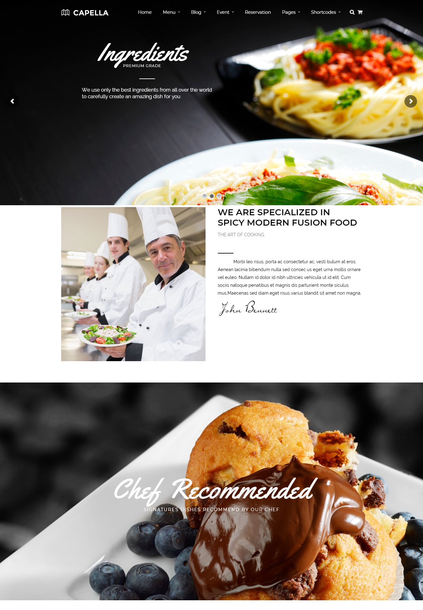 Giao diện website nhà hàng - Capella