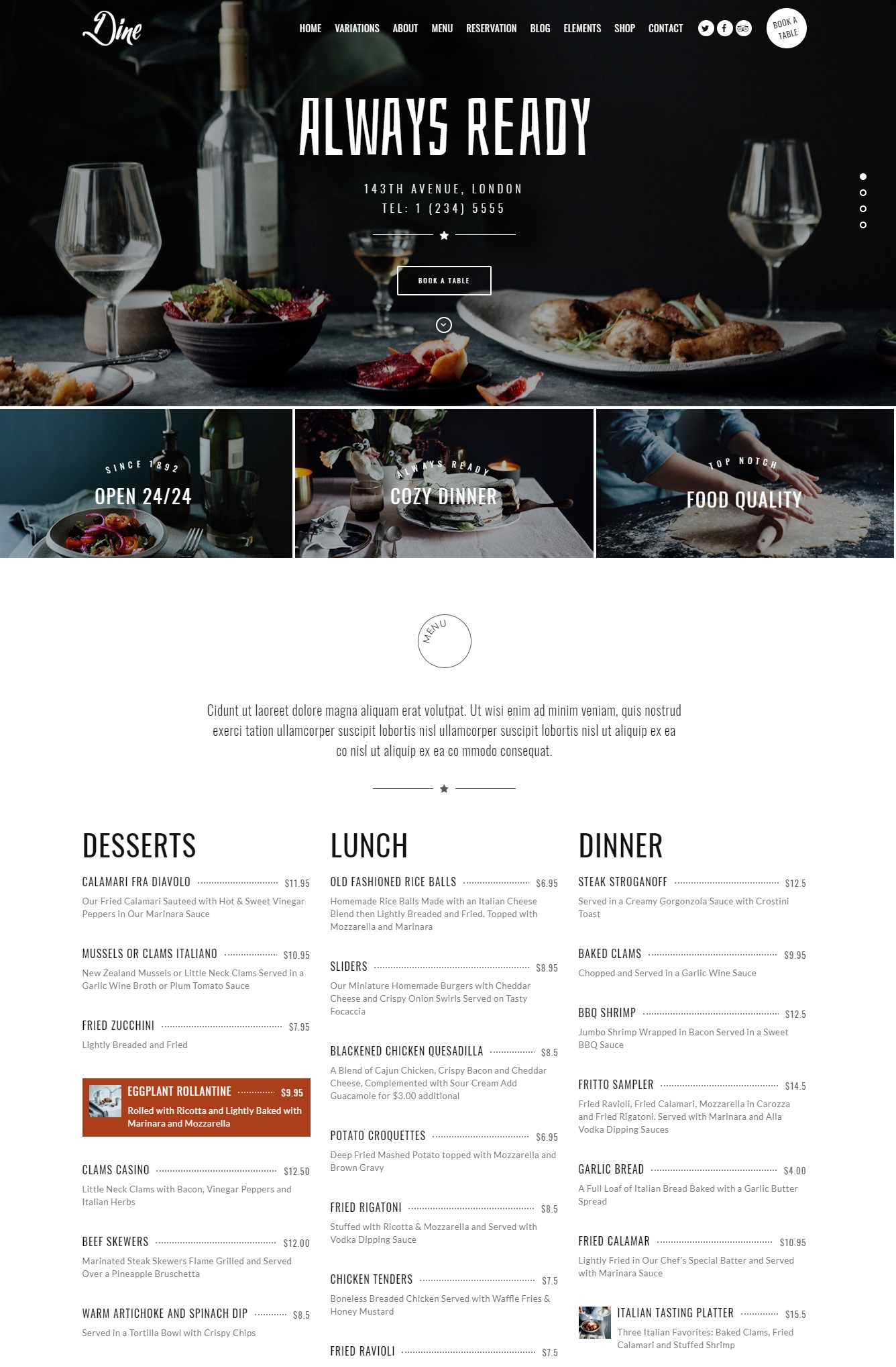 Giao diện website nhà hàng - Dine