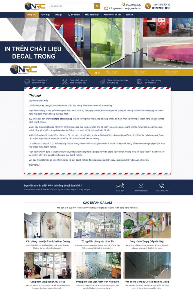 Mẫu Website Giới Thiệu Dịch Vụ In Decal Kính
