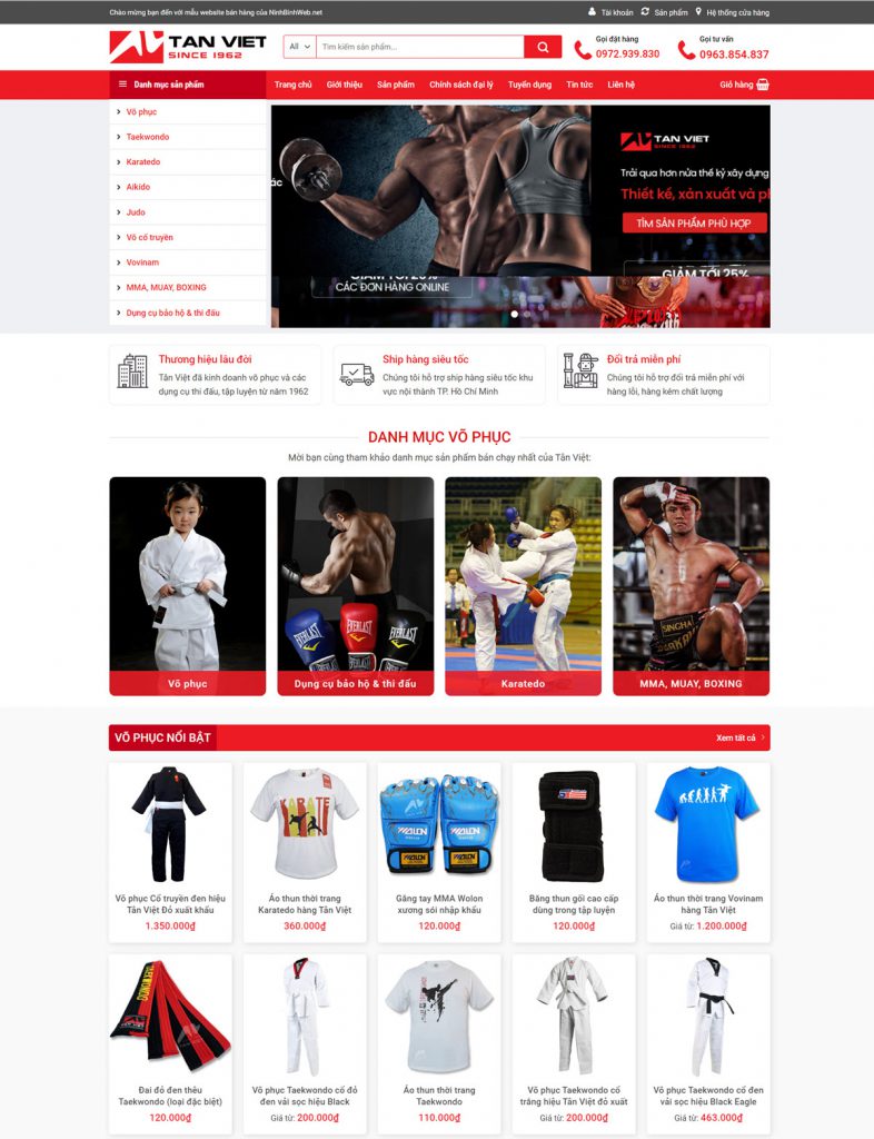 Mẫu Website Bán Đồng Phục Võ Thuật