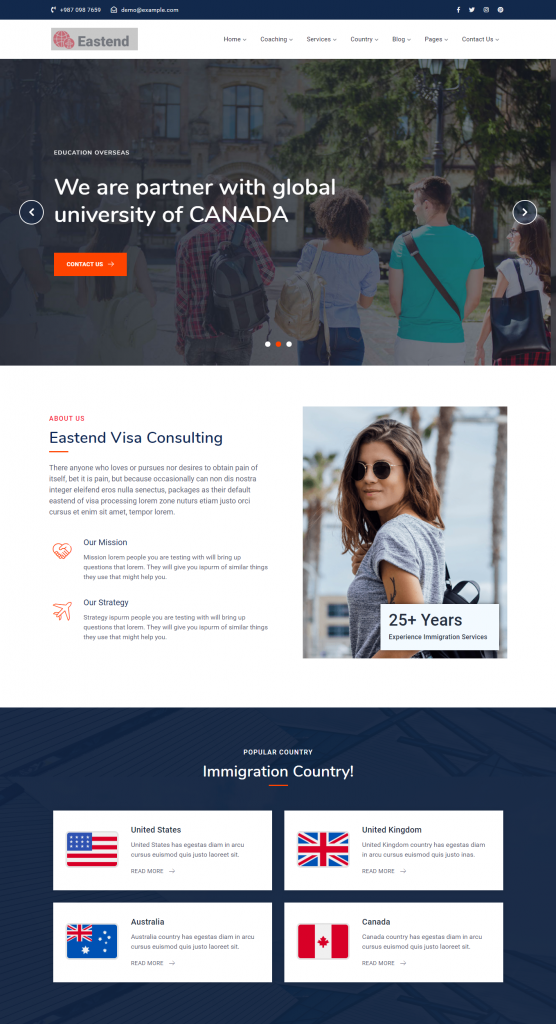 Mẫu website MẪU WEBSITE VISA DU HOC – EASTEND