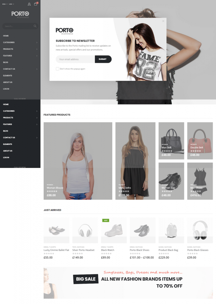 Fashion accessories store website template – Porto Shop