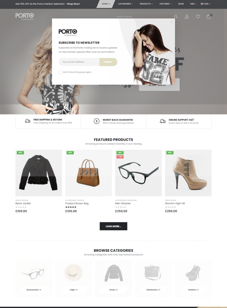 Fashion accessories store website template – Porto Shop 2