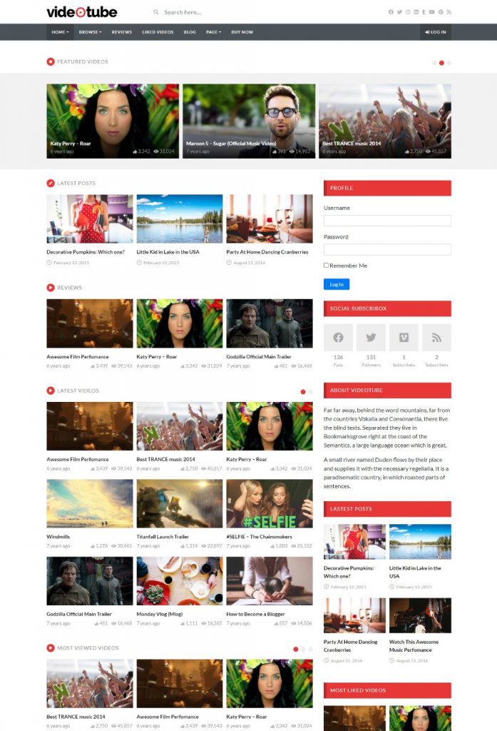 Mẫu website MẪU WEBSITE TIN TỨC  – VIDEOTUBE