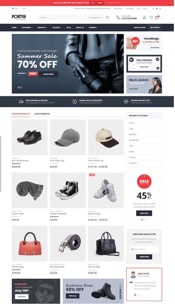 Fashion accessories store website template – Porto Shop 3