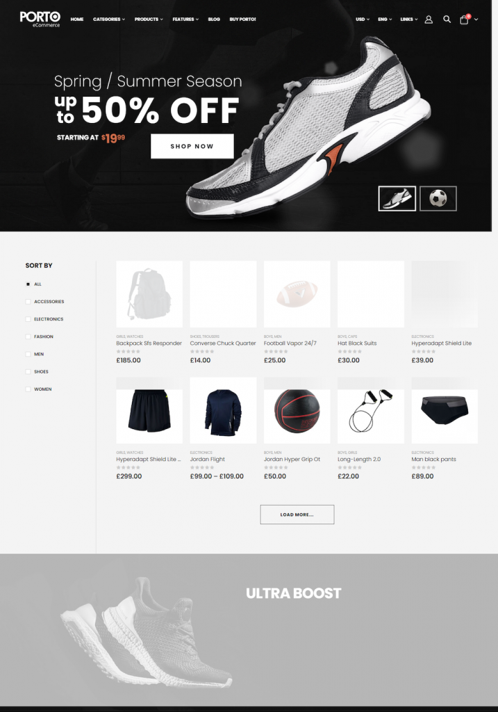 Mẫu website MẪU WEBSITE Porto Shop Bán Hàng Phụ Kiện Thể Thao